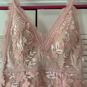 Sheer floral pink and nude floor length dress